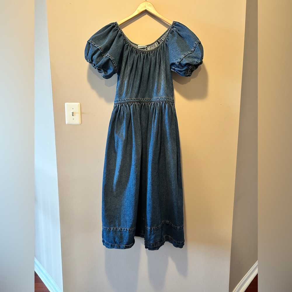 CO Women’s Puff Sleeve Denim Midi Dress in Blue - Picture 2 of 6